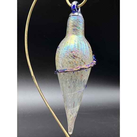 Hand Blown Art Glass Iridescent Oil Slick Plum Bob Teardrop Ornament Sun Catcher - Picture 3 of 14